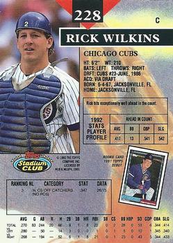 1993 Stadium Club #228 Rick Wilkins Back