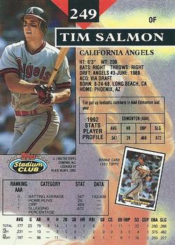 1993 Stadium Club #249 Tim Salmon Back