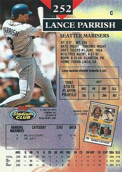 1993 Stadium Club #252 Lance Parrish Back