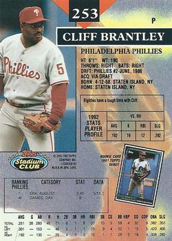 1993 Stadium Club #253 Cliff Brantley Back