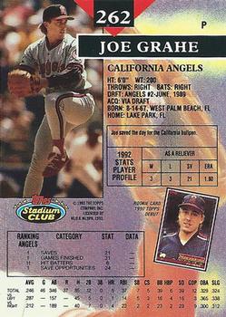 1993 Stadium Club #262 Joe Grahe Back