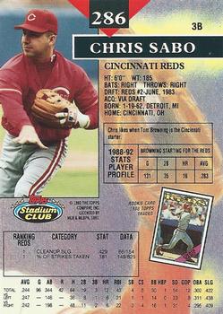 1993 Stadium Club #286 Chris Sabo Back