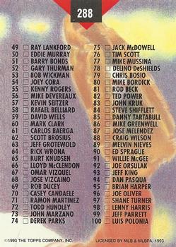 1993 Stadium Club #288 Checklist: 1-100 Back