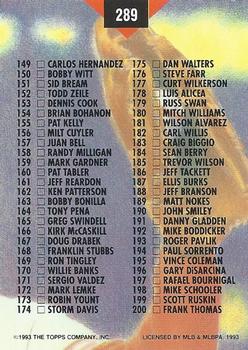 1993 Stadium Club #289 Checklist: 101-200 Back