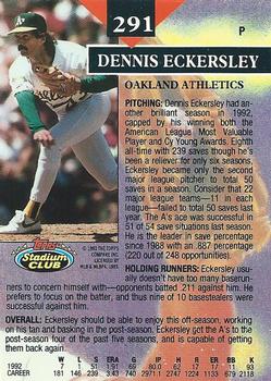 1993 Stadium Club #291 Dennis Eckersley Back