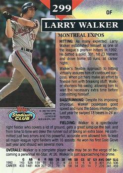 1993 Stadium Club #299 Larry Walker Back