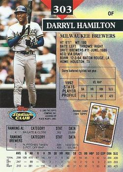 1993 Stadium Club #303 Darryl Hamilton Back