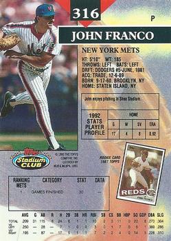 1993 Stadium Club #316 John Franco Back