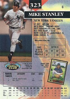 1993 Stadium Club #323 Mike Stanley Back