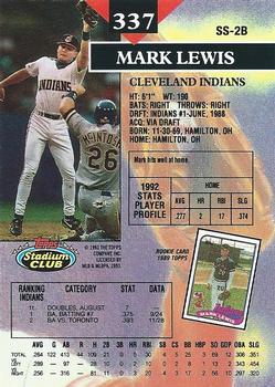 1993 Stadium Club #337 Mark Lewis Back