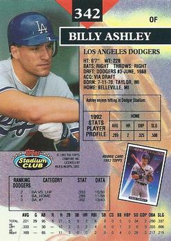 1993 Stadium Club #342 Billy Ashley Back
