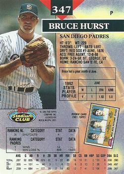 1993 Stadium Club #347 Bruce Hurst Back
