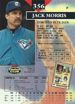 1993 Stadium Club #356 Jack Morris Back