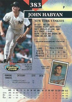 1993 Stadium Club #383 John Habyan Back