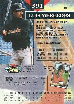 1993 Stadium Club #391 Luis Mercedes Back