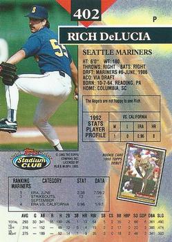 1993 Stadium Club #402 Rich DeLucia Back