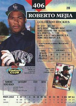 1993 Stadium Club #406 Roberto Mejia Back
