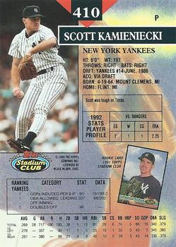 1993 Stadium Club #410 Scott Kamieniecki Back