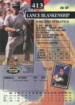 1993 Stadium Club #413 Lance Blankenship Back