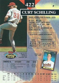 1993 Stadium Club #422 Curt Schilling Back