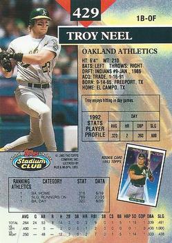 1993 Stadium Club #429 Troy Neel Back