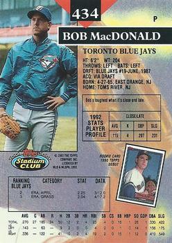 1993 Stadium Club #434 Bob MacDonald Back