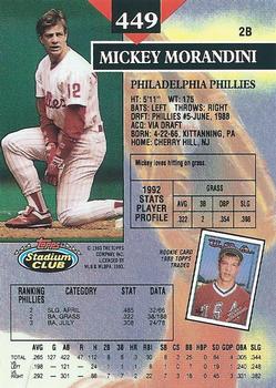 1993 Stadium Club #449 Mickey Morandini Back
