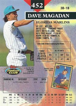 1993 Stadium Club #452 Dave Magadan Back