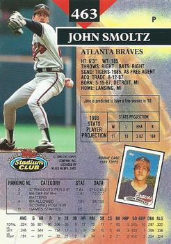 1993 Stadium Club #463 John Smoltz Back