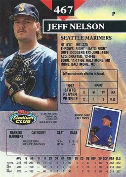 1993 Stadium Club #467 Jeff Nelson Back