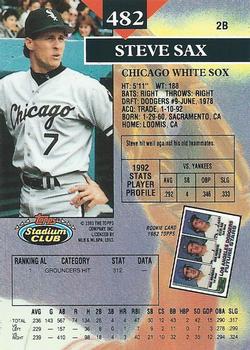 1993 Stadium Club #482 Steve Sax Back