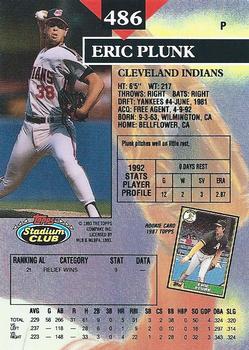 1993 Stadium Club #486 Eric Plunk Back