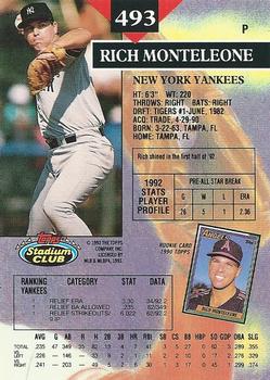 1993 Stadium Club #493 Rich Monteleone Back