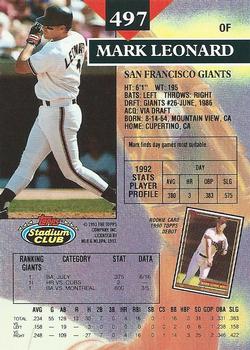 1993 Stadium Club #497 Mark Leonard Back