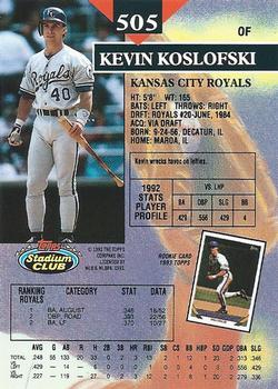 1993 Stadium Club #505 Kevin Koslofski Back