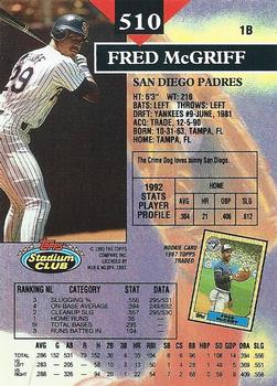 1993 Stadium Club #510 Fred McGriff Back