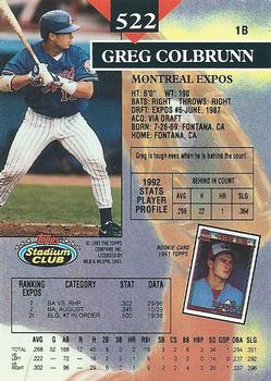 1993 Stadium Club #522 Greg Colbrunn Back