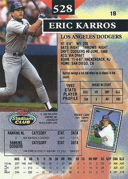 1993 Stadium Club #528 Eric Karros Back
