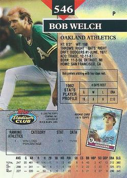 1993 Stadium Club #546 Bob Welch Back