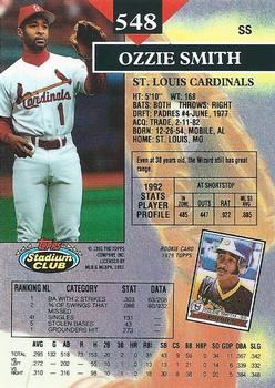 1993 Stadium Club #548 Ozzie Smith Back