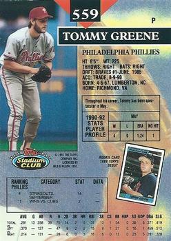 1993 Stadium Club #559 Tommy Greene Back