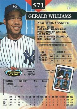 1993 Stadium Club #571 Gerald Williams Back