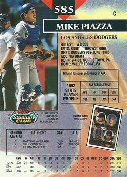 1993 Stadium Club #585 Mike Piazza Back