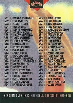 1993 Stadium Club #590 Checklist: 501-600 Front