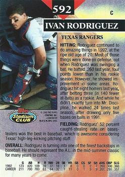 1993 Stadium Club #592 Ivan Rodriguez Back