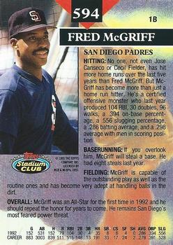 1993 Stadium Club #594 Fred McGriff Back