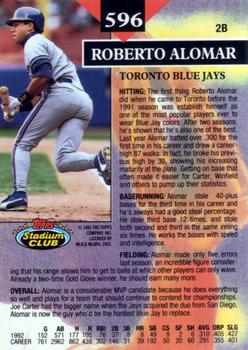 1993 Stadium Club #596 Roberto Alomar Back