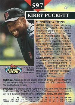 1993 Stadium Club #597 Kirby Puckett Back