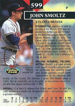 1993 Stadium Club #599 John Smoltz Back