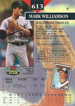 1993 Stadium Club #613 Mark Williamson Back